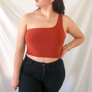 One Shoulder Rust Crop Top